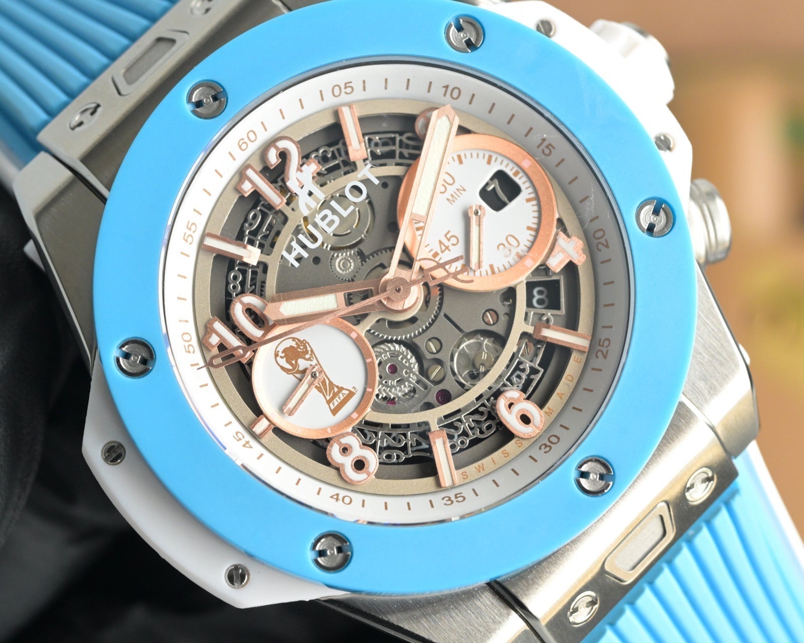 Hublot Big Bang Unico 45mm Blue Benzel Titanium Case Blue Rubber Strap