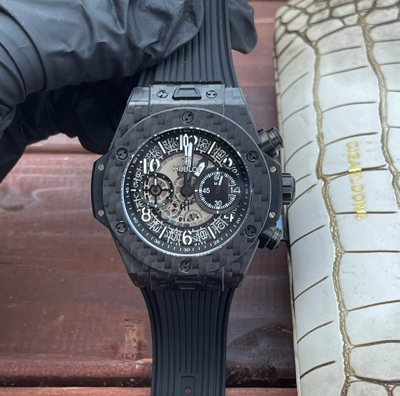 Hublot Big Bang Unico 45mm Carbon Case Watch Black Rubber Strap