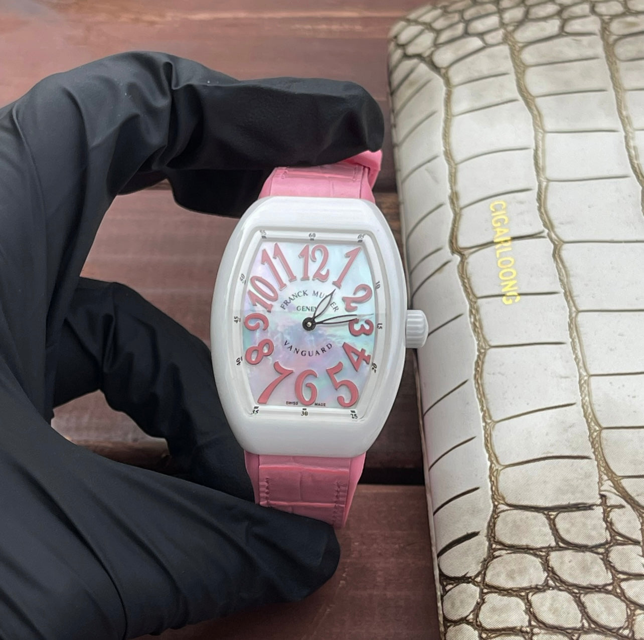 Franck Muller Vanguard 32mm Multicolor Numerals White Dial Leather