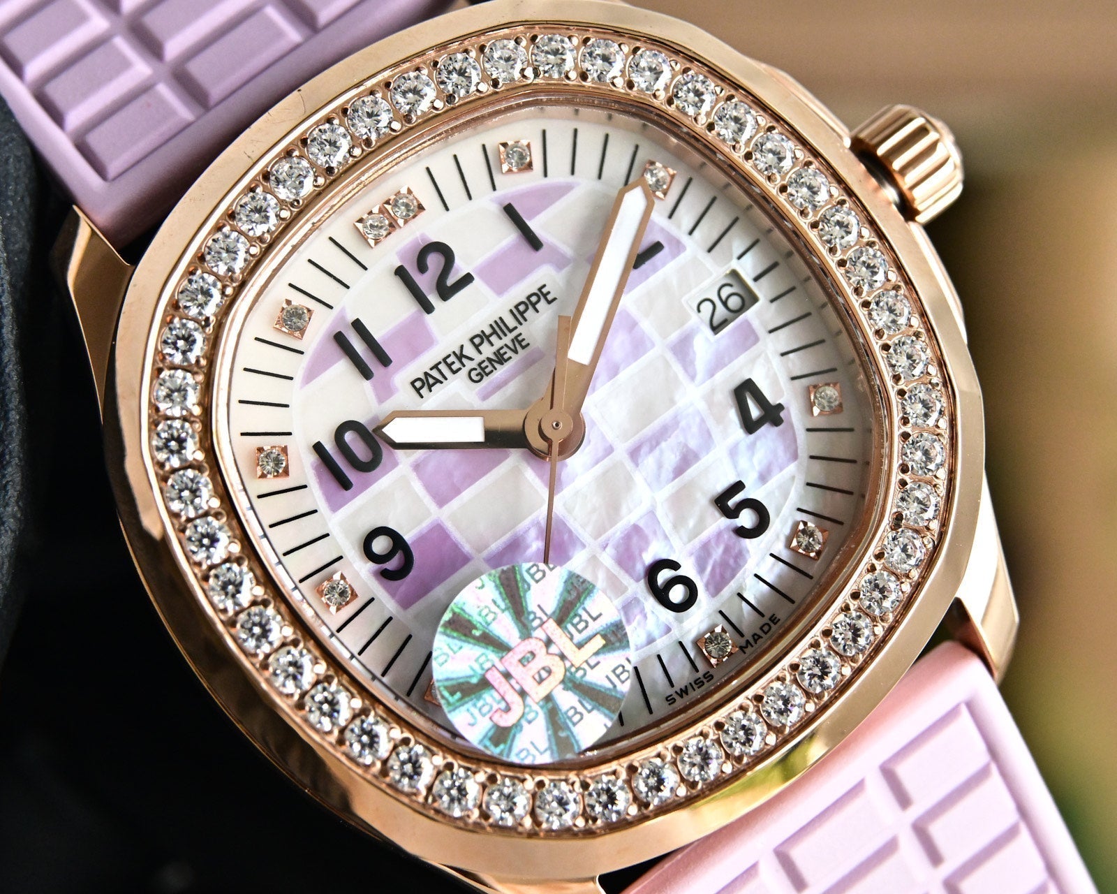 Patek Philippe Aquanaut 35.6mm Rose Gold Case Pink Strap Watch