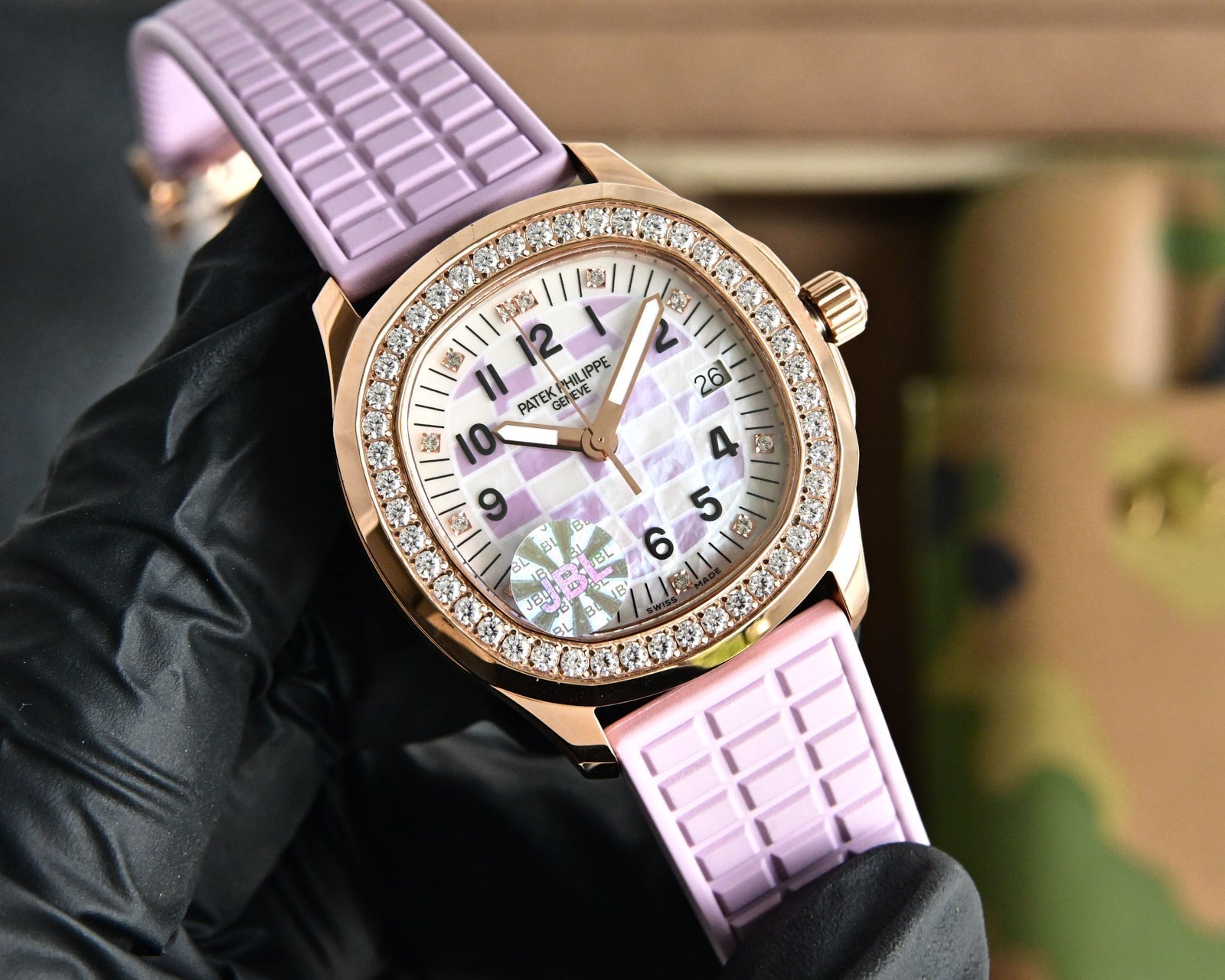Patek Philippe Aquanaut 35.6mm Rose Gold Case Pink Strap Watch