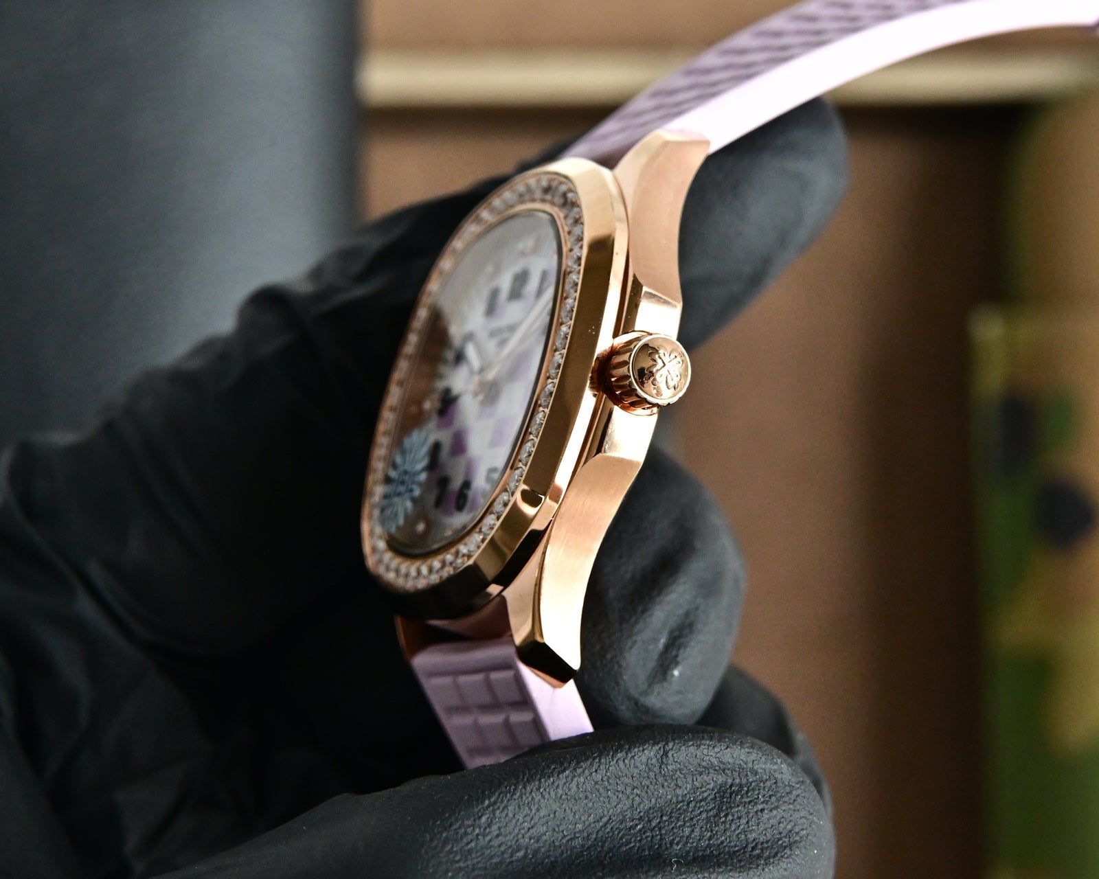 Patek Philippe Aquanaut 35.6mm Rose Gold Case Pink Strap Watch