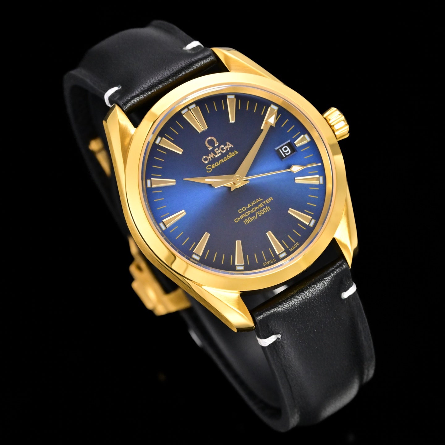 Omega Seamaster 150M Aqua Terra Observatory 39mm Blue Dial Gold Case