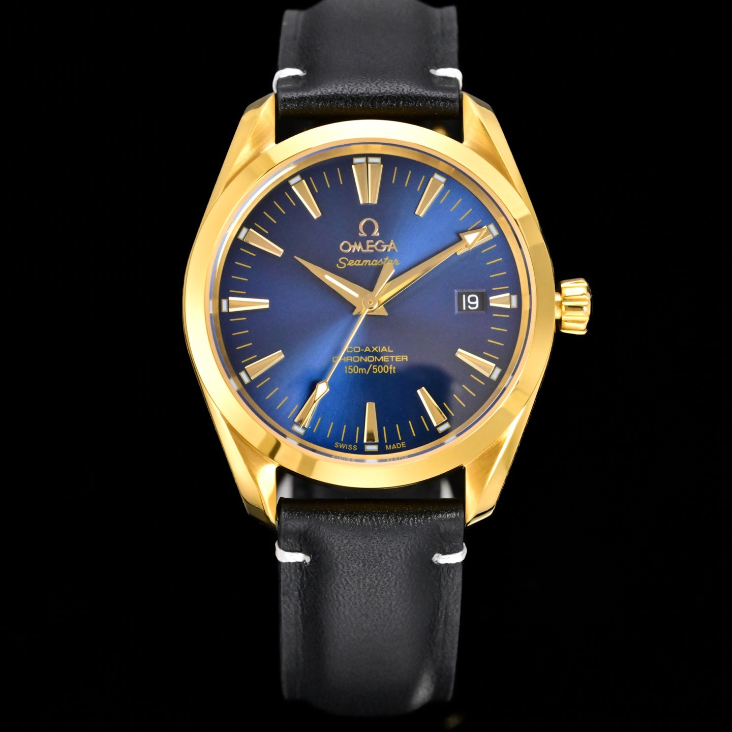 Omega Seamaster 150M Aqua Terra Observatory 39mm Blue Dial Gold Case