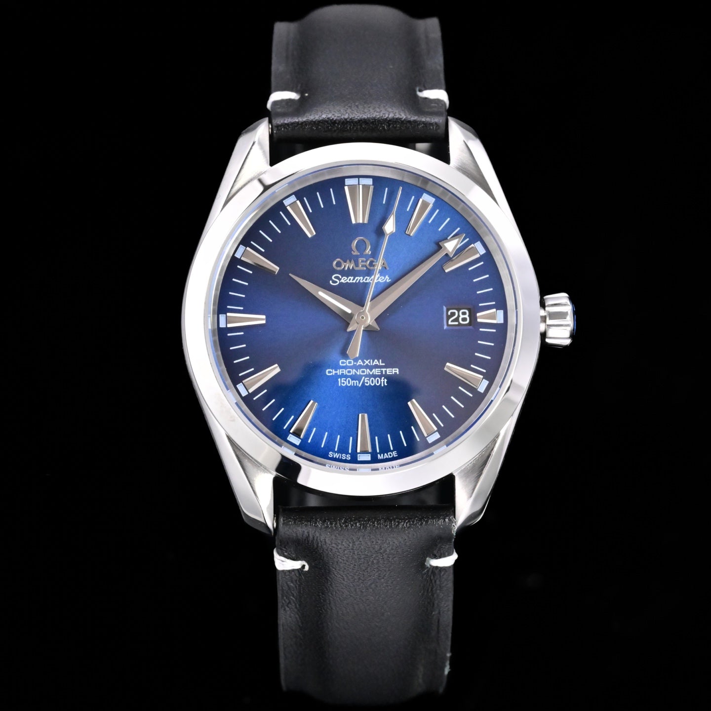Omega Seamaster 150M Aqua Terra Observatory 39mm Blue Dial Black Leather Strap