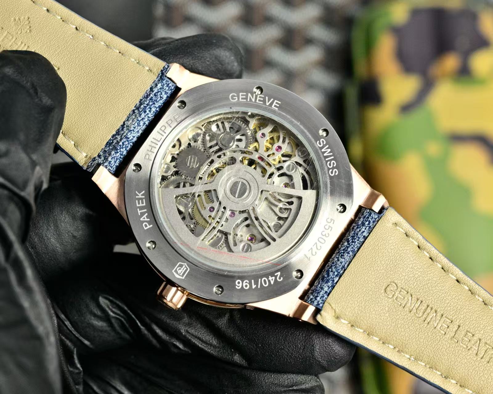 Patek Philippe Double Tourbillon Blue Skeleton Dial 44mm Watch Denim Strap
