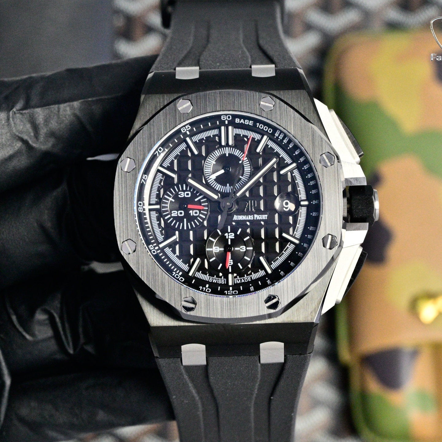 Audemars Piguet Royal Oak Chronograph 41mm Black Case Dial Black Rubber Strap