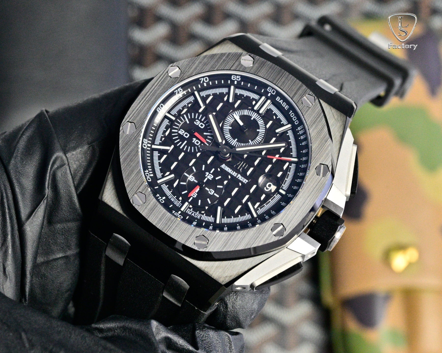 Audemars Piguet Royal Oak Chronograph 41mm Black Case Dial Black Rubber Strap