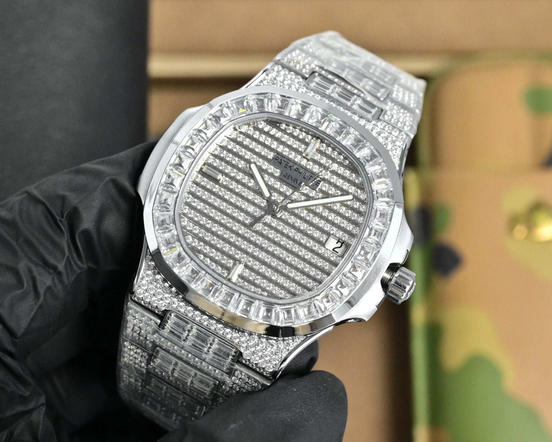 Patek Philippe Nautilus 40mm White Gold Baguette Diamonds 5719/10G Watch