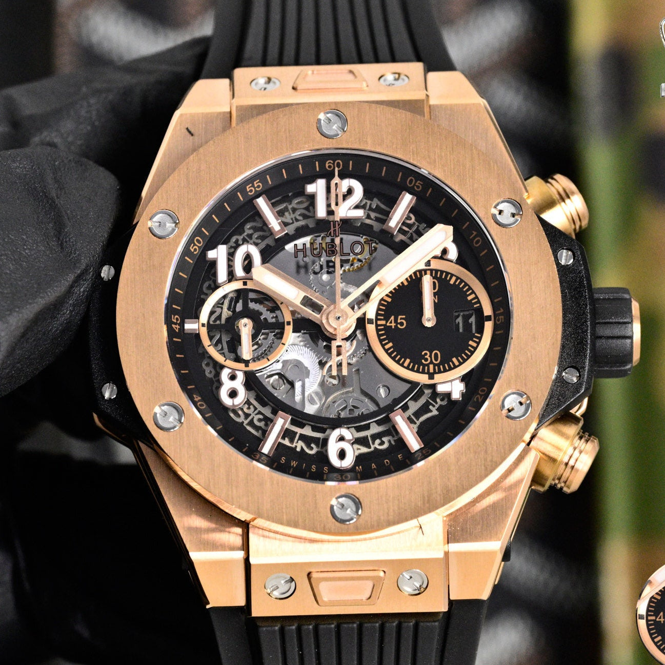 Hublot Big Bang Unico Rose Gold 42mm Watch with Black Rubber Strap
