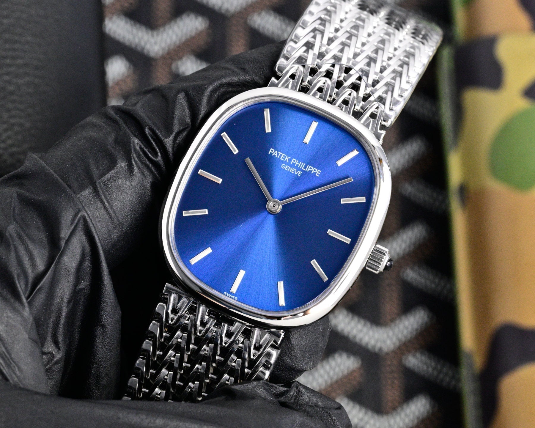Patek Philippe Golden Ellipse 27mm Blue Dial Steel Strap