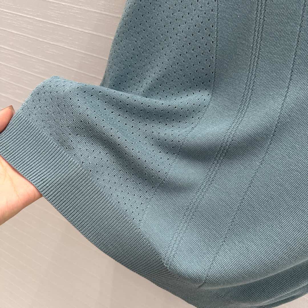 Hm 25  Hollow Knit Short-Sleeve Top Blue Green Tencel Cotton