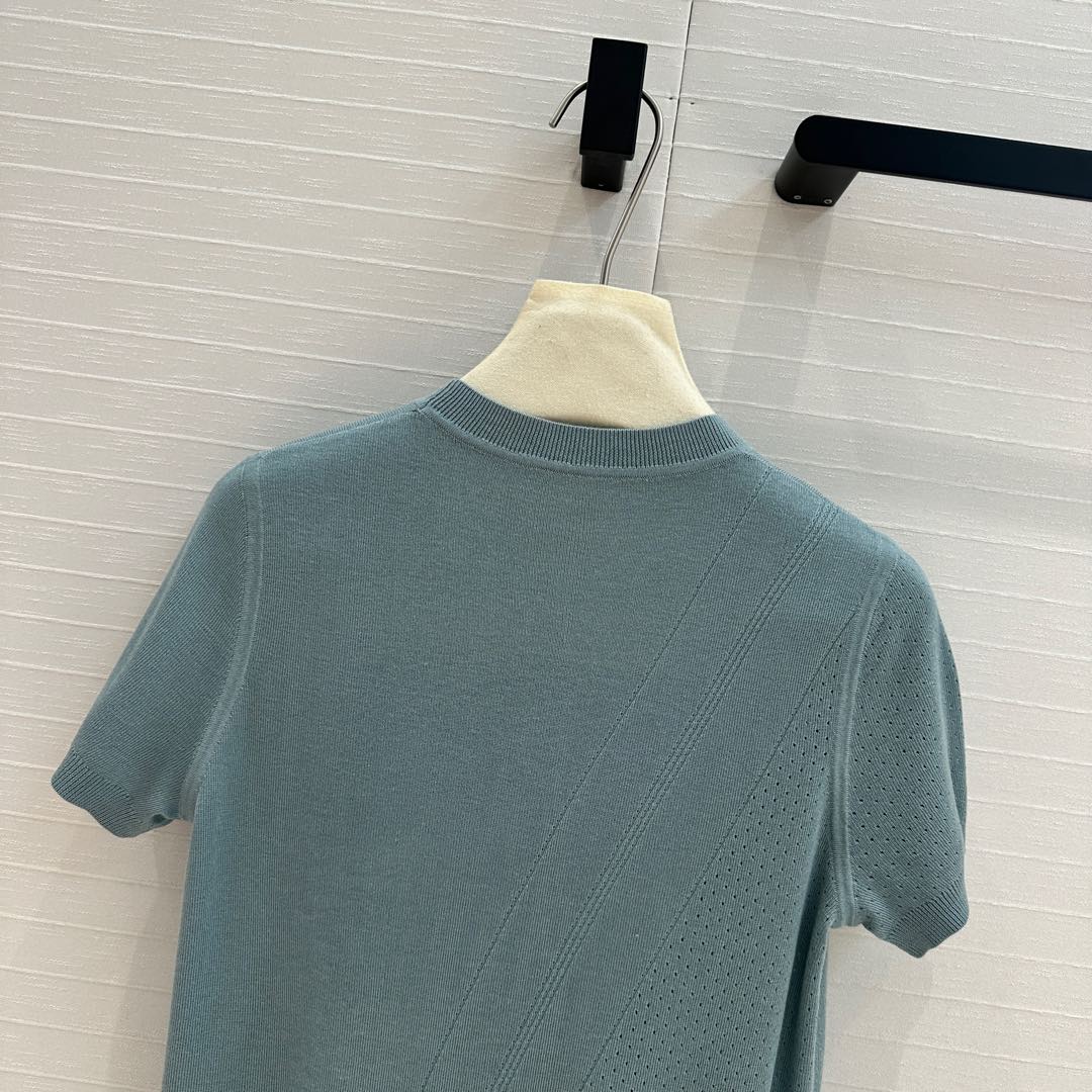 Hm 25  Hollow Knit Short-Sleeve Top Blue Green Tencel Cotton