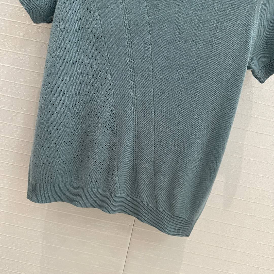 Hm 25  Hollow Knit Short-Sleeve Top Blue Green Tencel Cotton