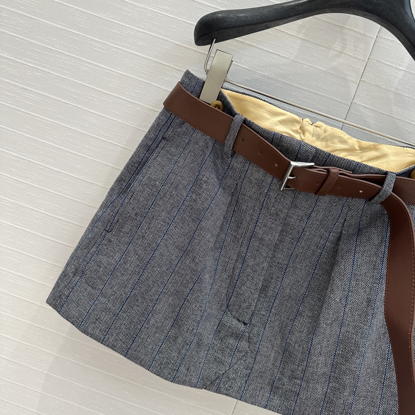 Prada Striped Suit Skirt Gray Wool Polyester