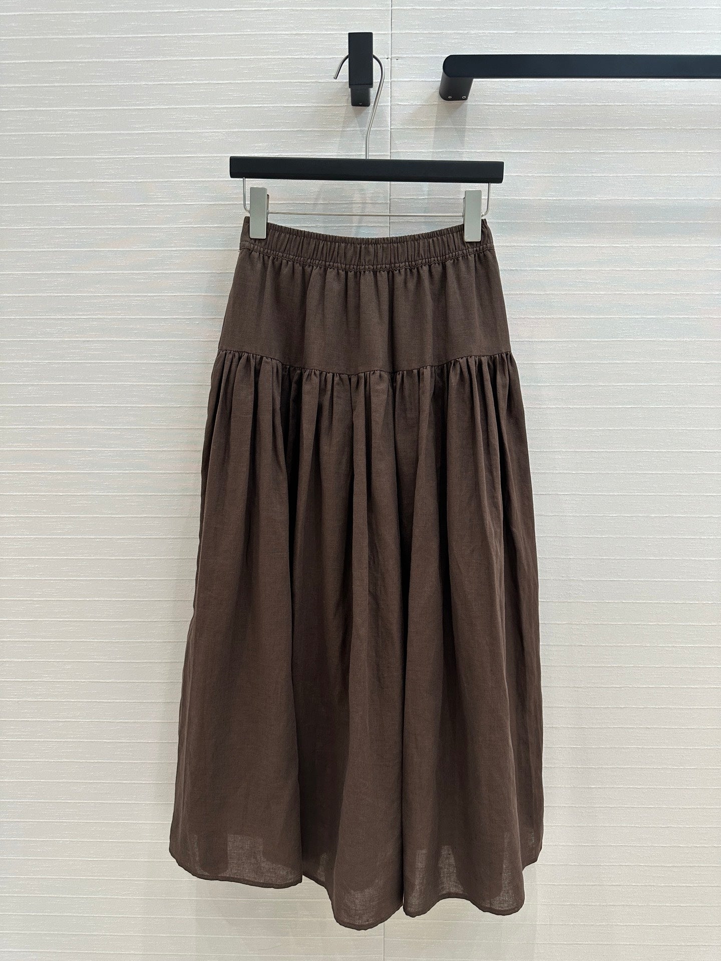 CD Pleated Long Skirt Brown Linen