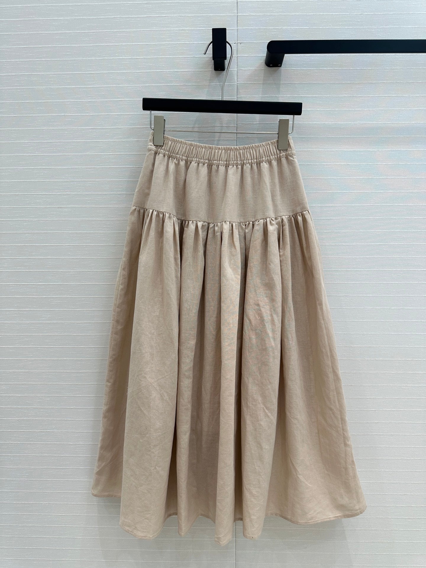 CD Pleated Long Skirt Beige Linen