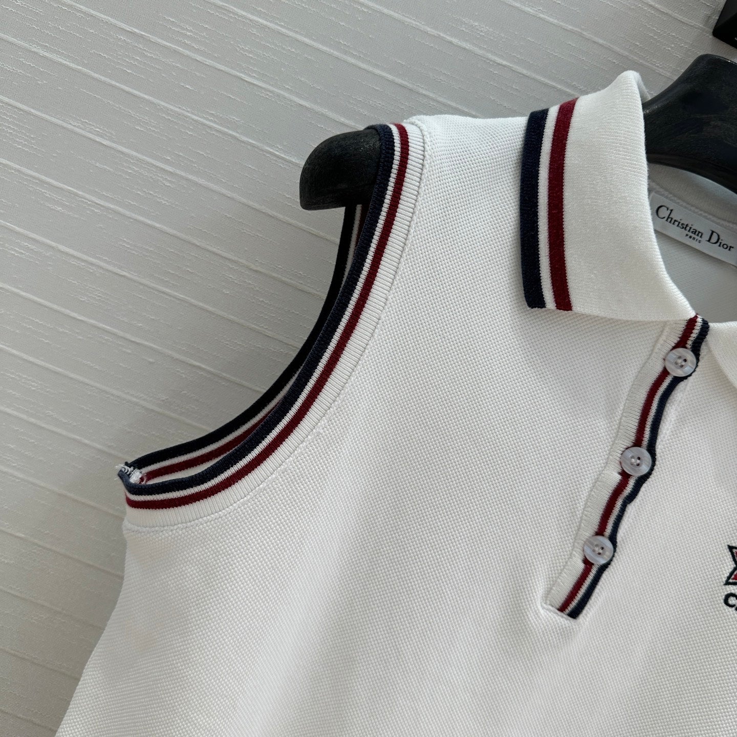 CD Polo Collar Vest Top White Cotton