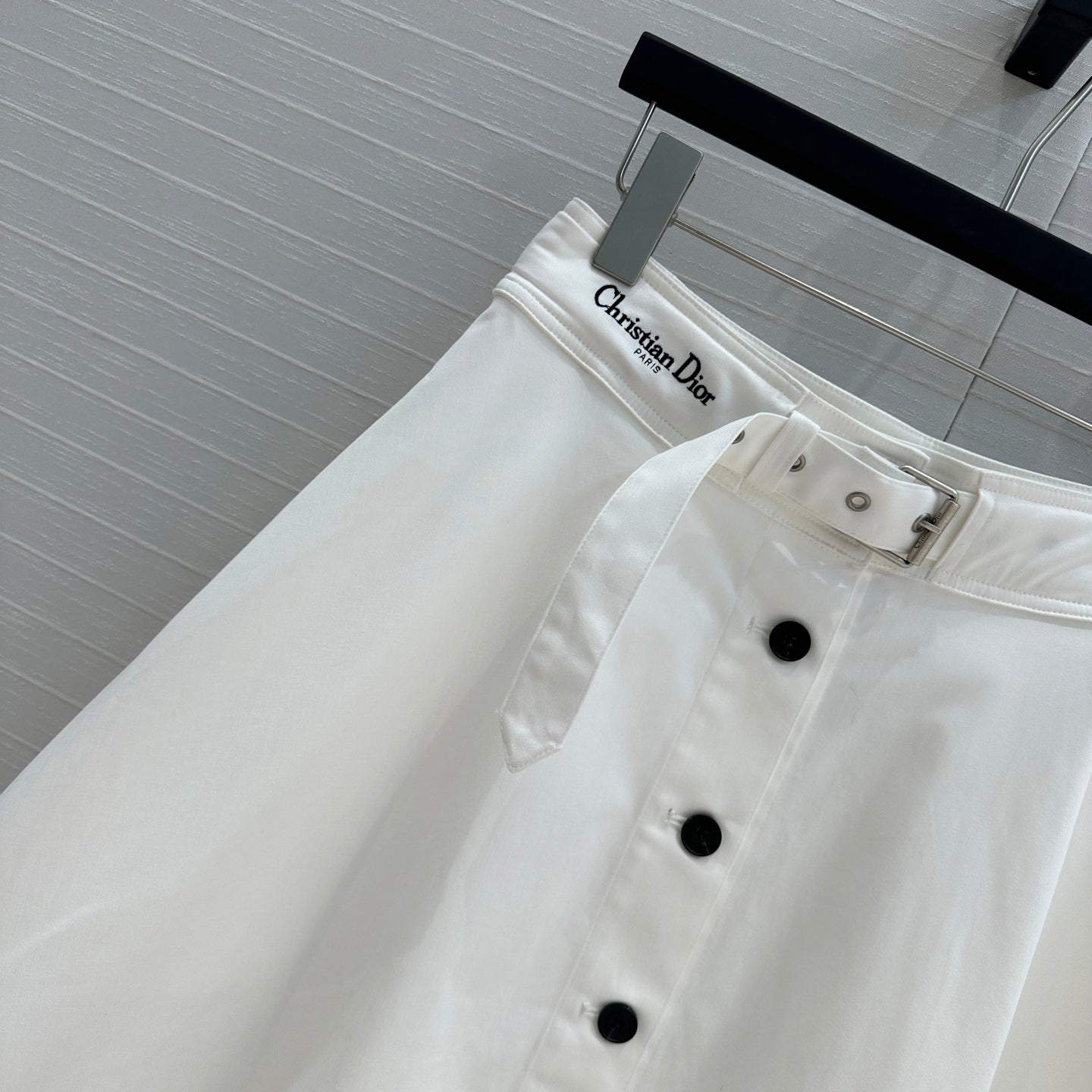 CD 25 Belted Single-breasted Long Skirt White Cotton