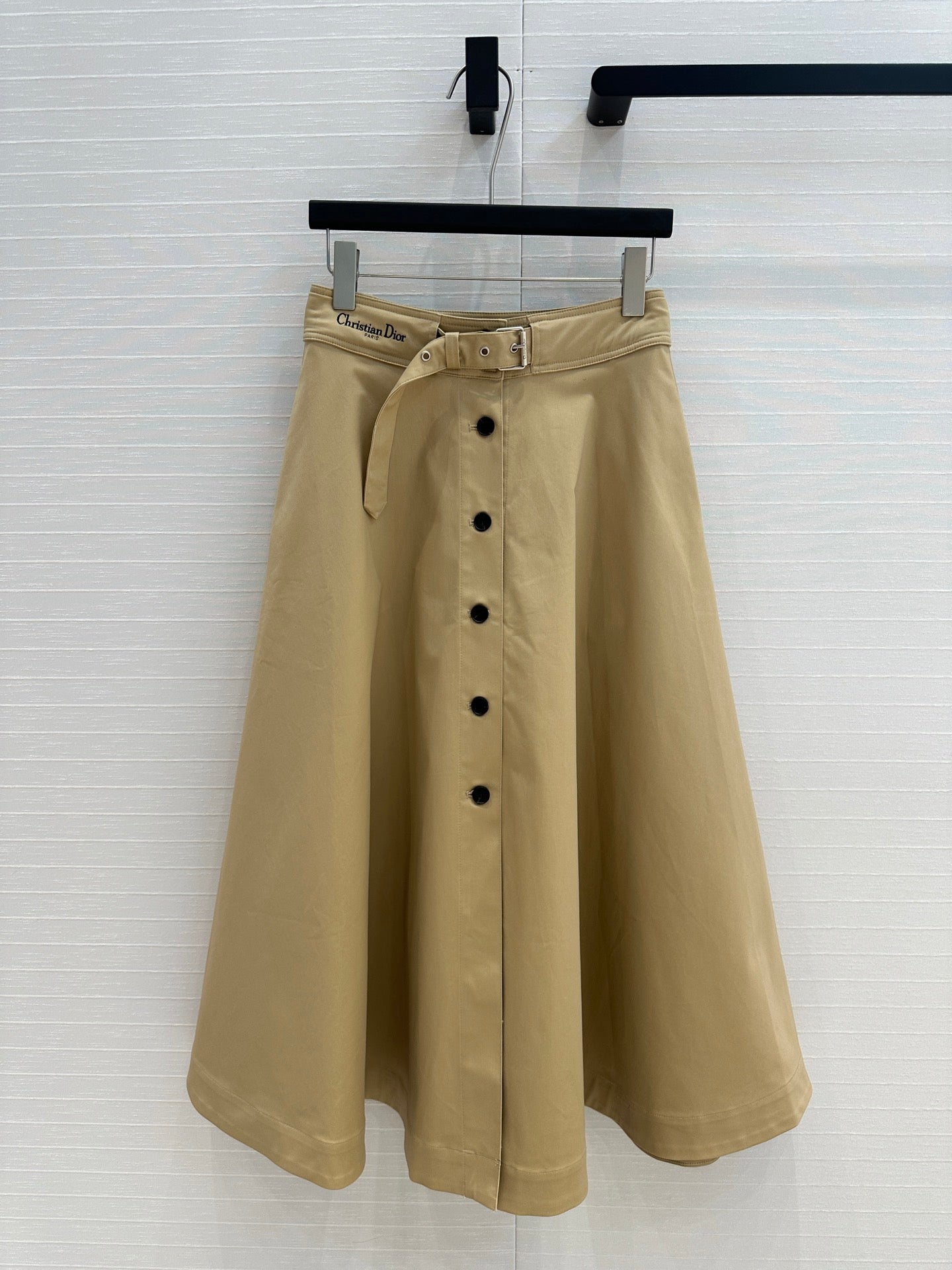 CD 25 Belted Single-breasted Long Skirt Khaki Cotton