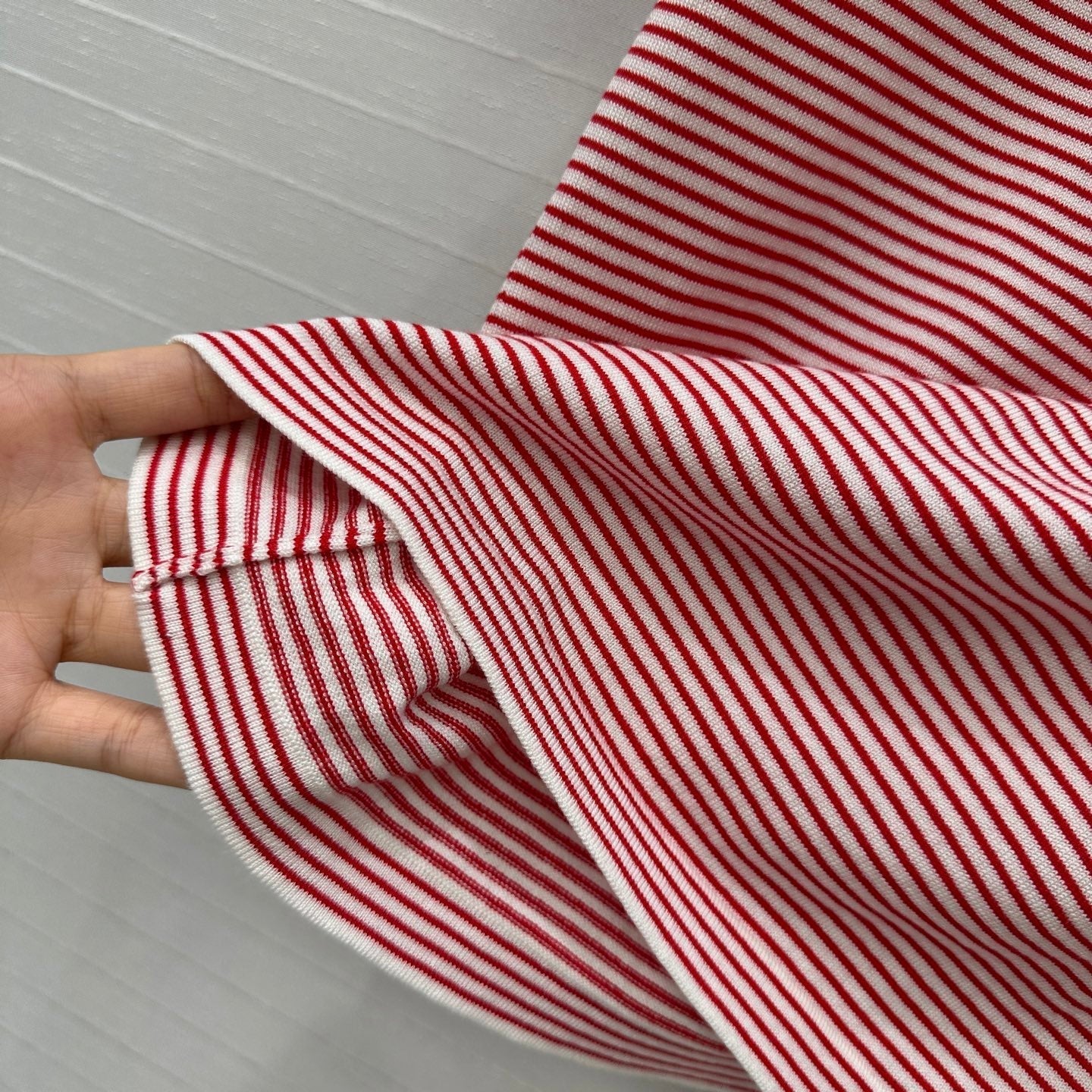 Prada 25 Striped Short-sleeved Knitted Top Red Cotton