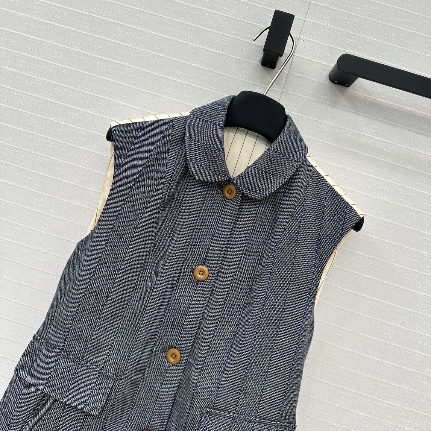 Prada 25 Striped Vest Jacket Grey Wool Cotton Polyester