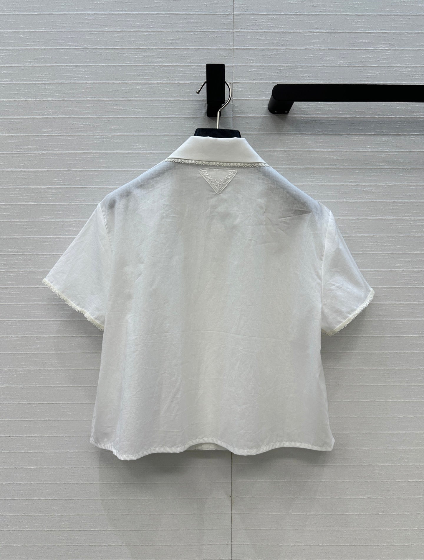Prada 25 Lace Short-sleeved Shirt White Cotton