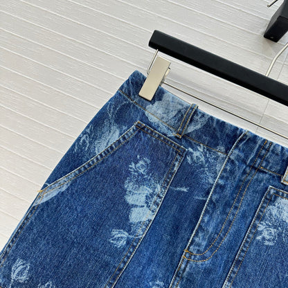 Fendi Flower Denim Skirt Blue Cotton
