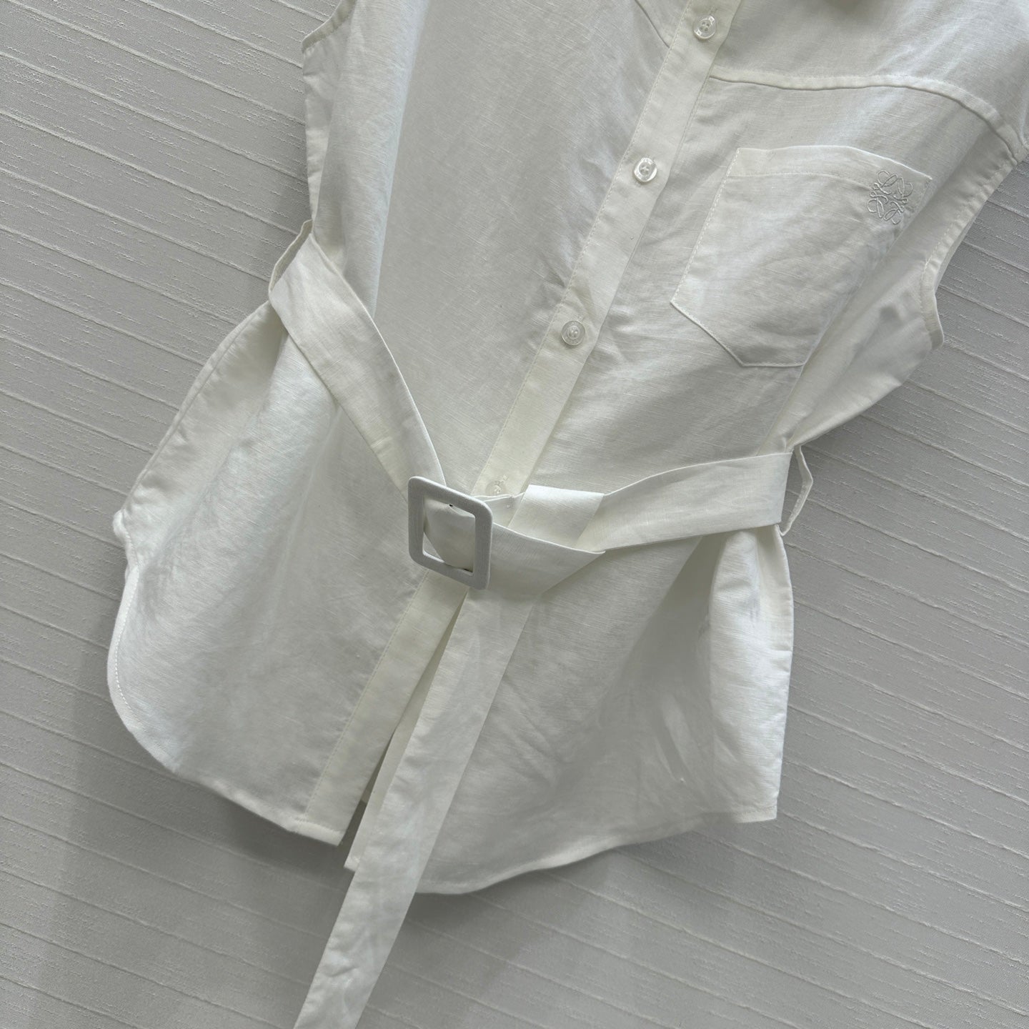 Loewe 25 Lace-up Waist Sleeveless Shirt White  Linen