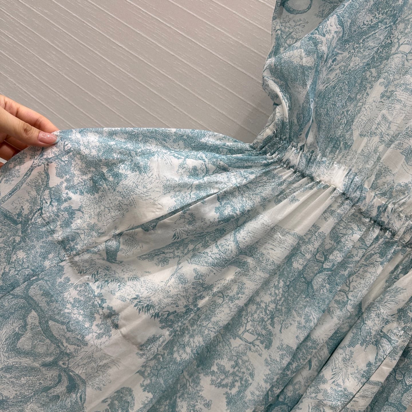 CD 25 Sauvage Jouy Boat Neck Dress Light Blue mix White Cotton