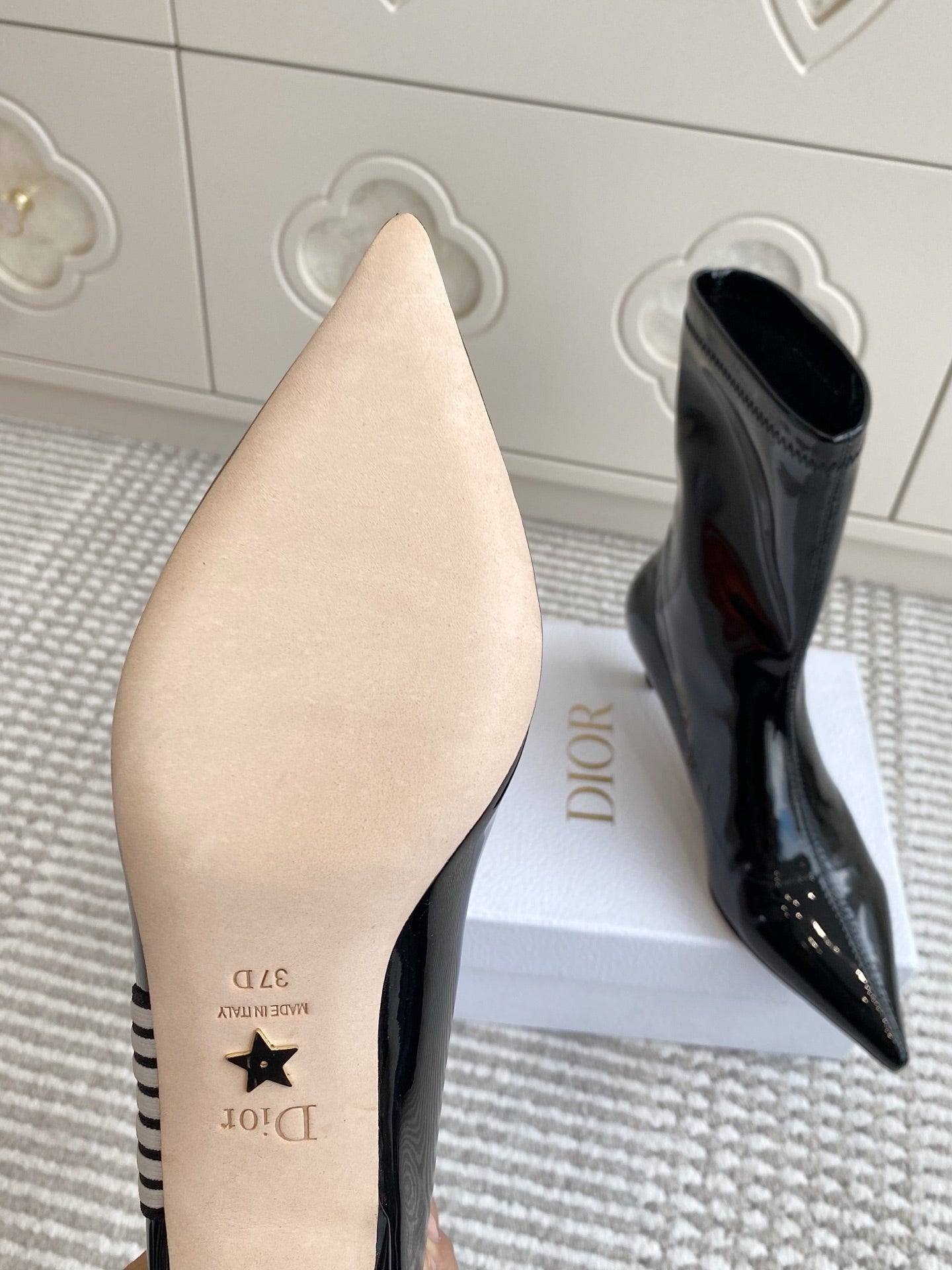 Dior 2025 Tribales Heeled Ankle Boot 50mm Black mix White Patent Leather  501190
