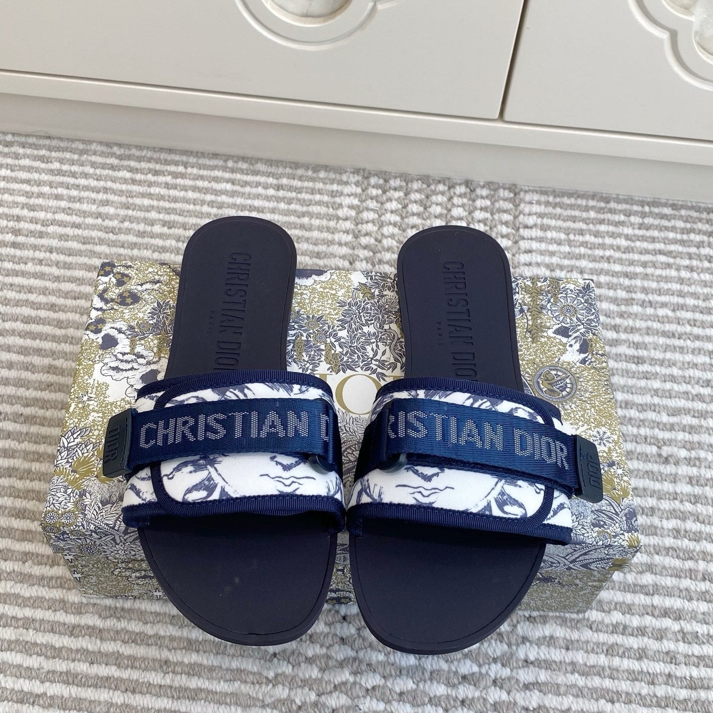 CD 26s Flat Slippers Navy Blue Canvas Rubber 648134