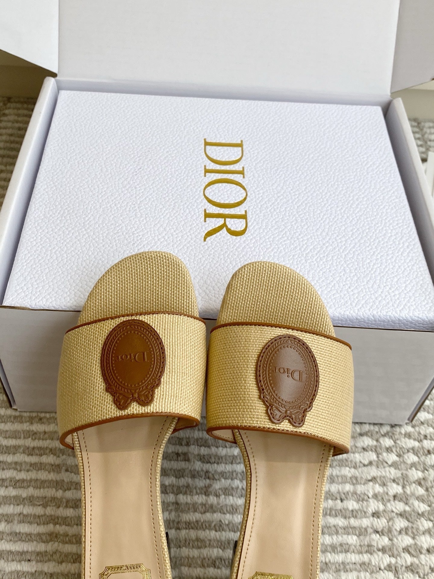Dior 2026 Medaillon Logo Sandal Raffia Leather 909614