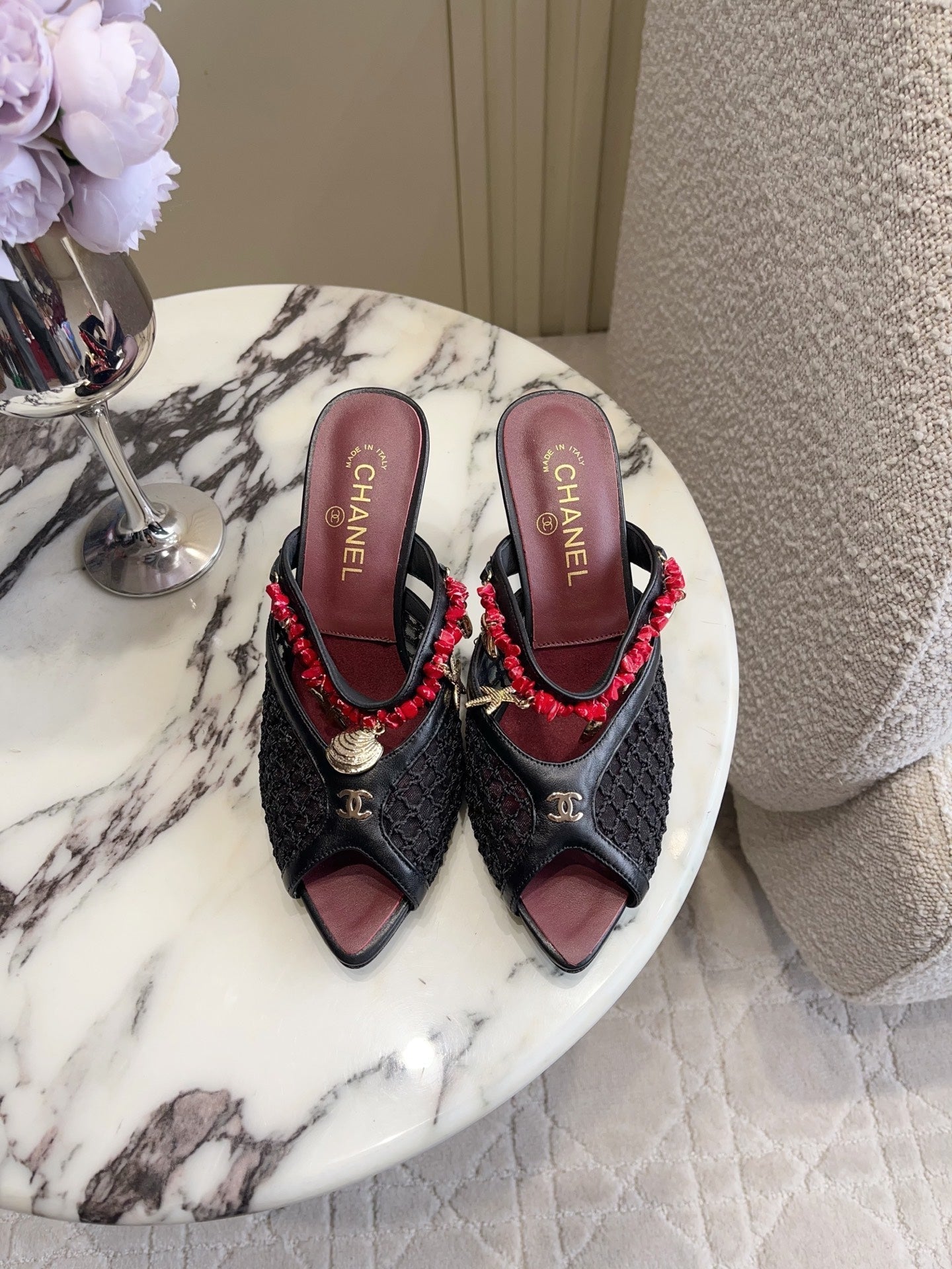 Chanel 2026 Open-toe Mule 75mm Mesh Sheepskin 808075