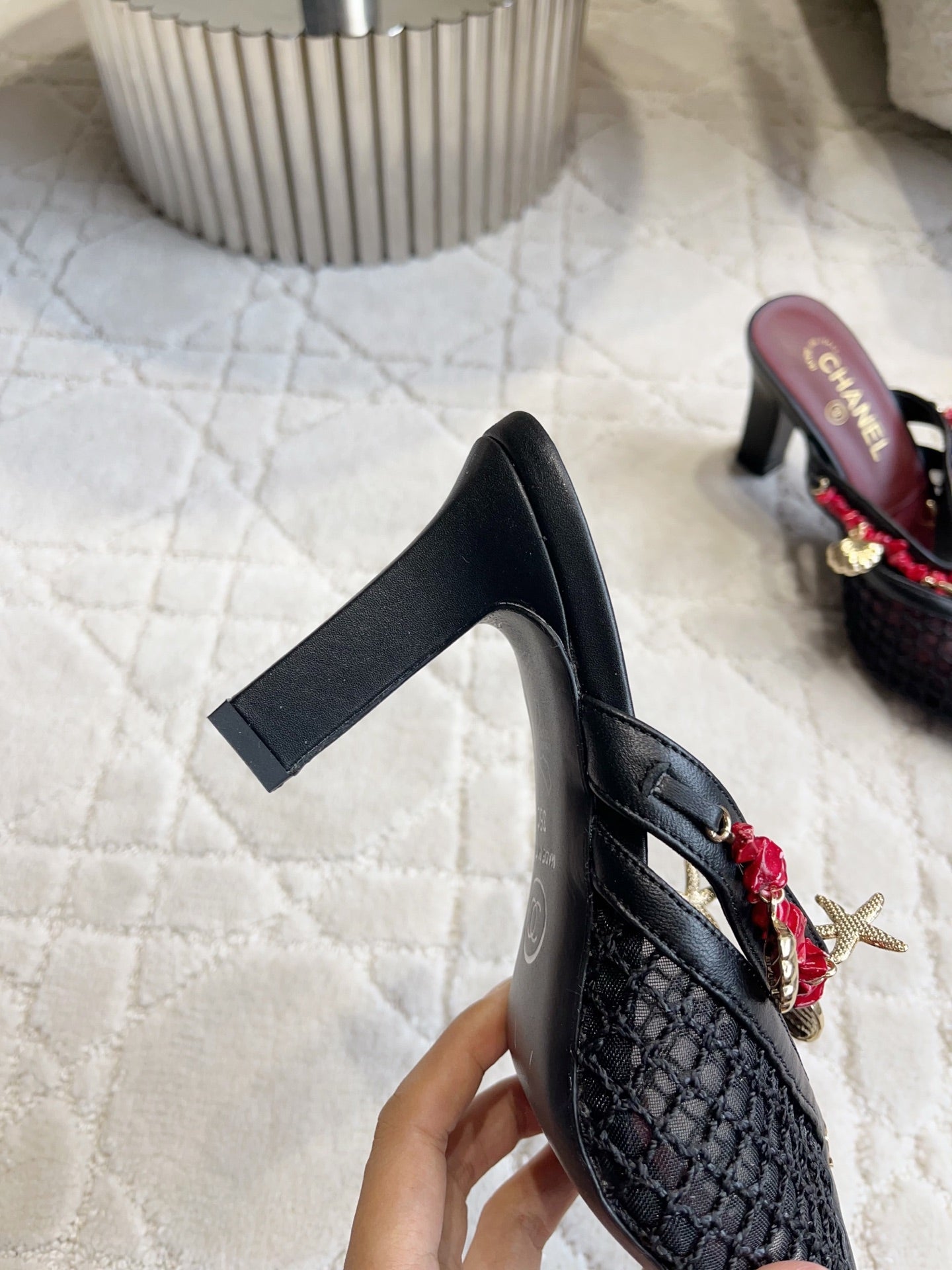 Chanel 2026 Open-toe Mule 75mm Mesh Sheepskin 808075