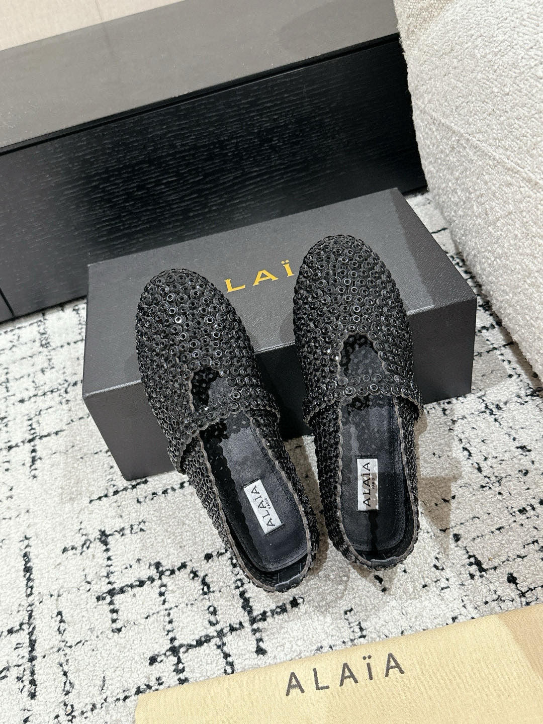 Alaia 25 Embellished Mary Jane Flats Black Suede  293178