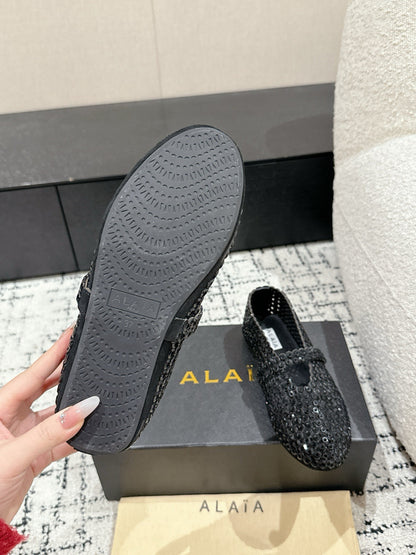Alaia 25 Embellished Mary Jane Flats Black Suede  293178