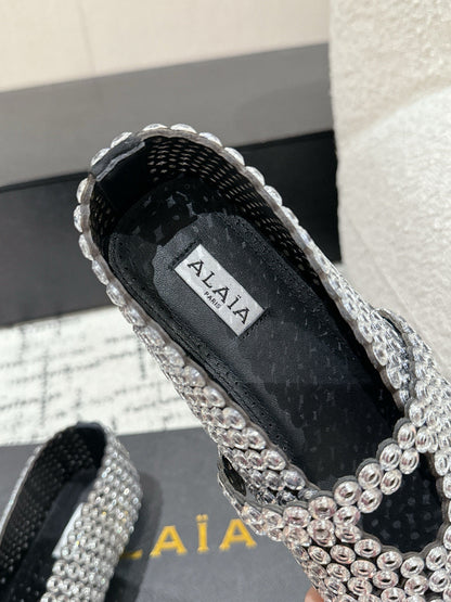 Alaia 25 Embellished Mary Jane Flats White Suede  293179