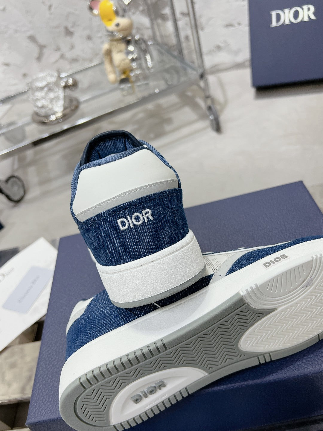 CD B27 Sneaker 30mm In Dark Blue Mix White Denim Fabric 100625