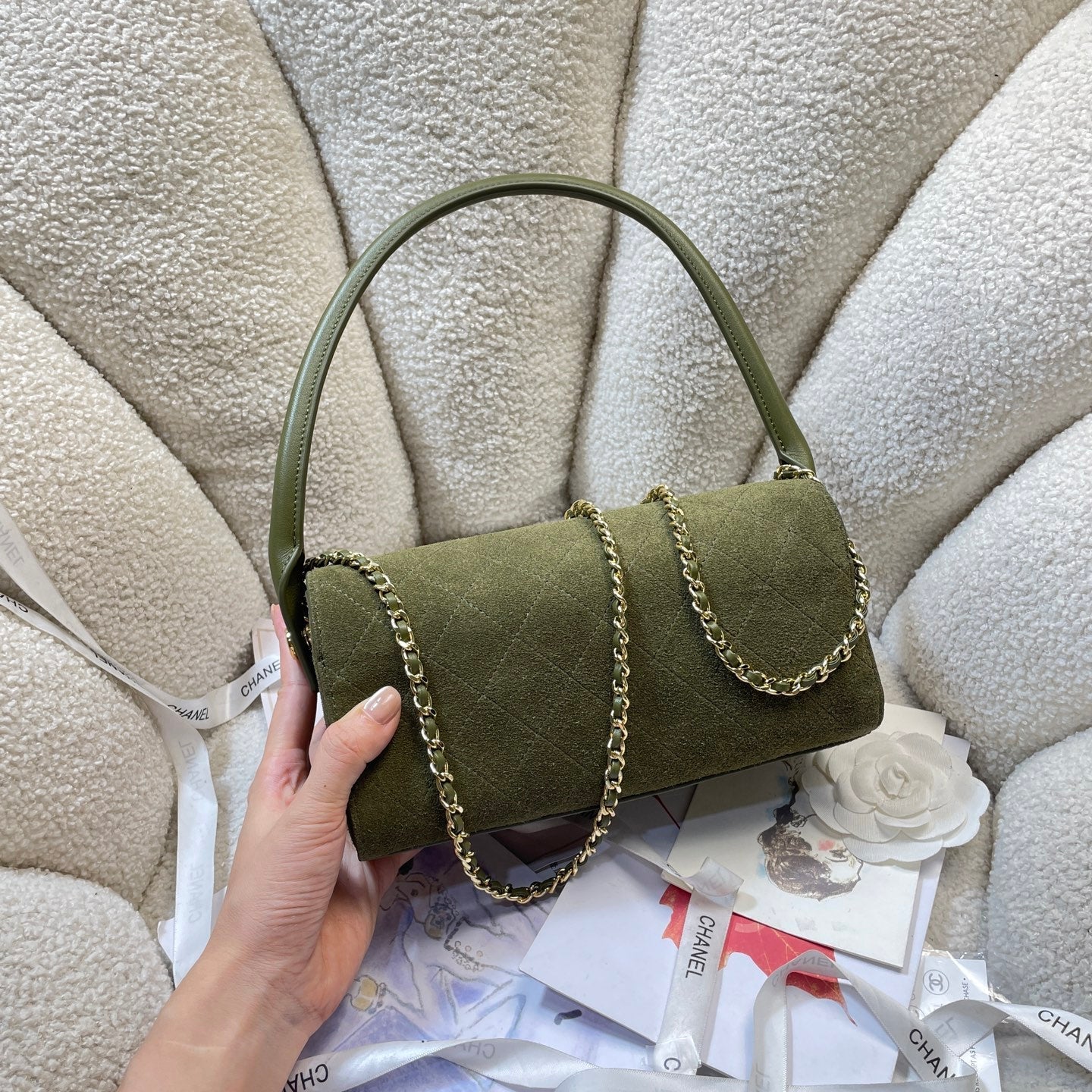 Chane 2026 Clutch With Chain 23cm Suede Leather 378585