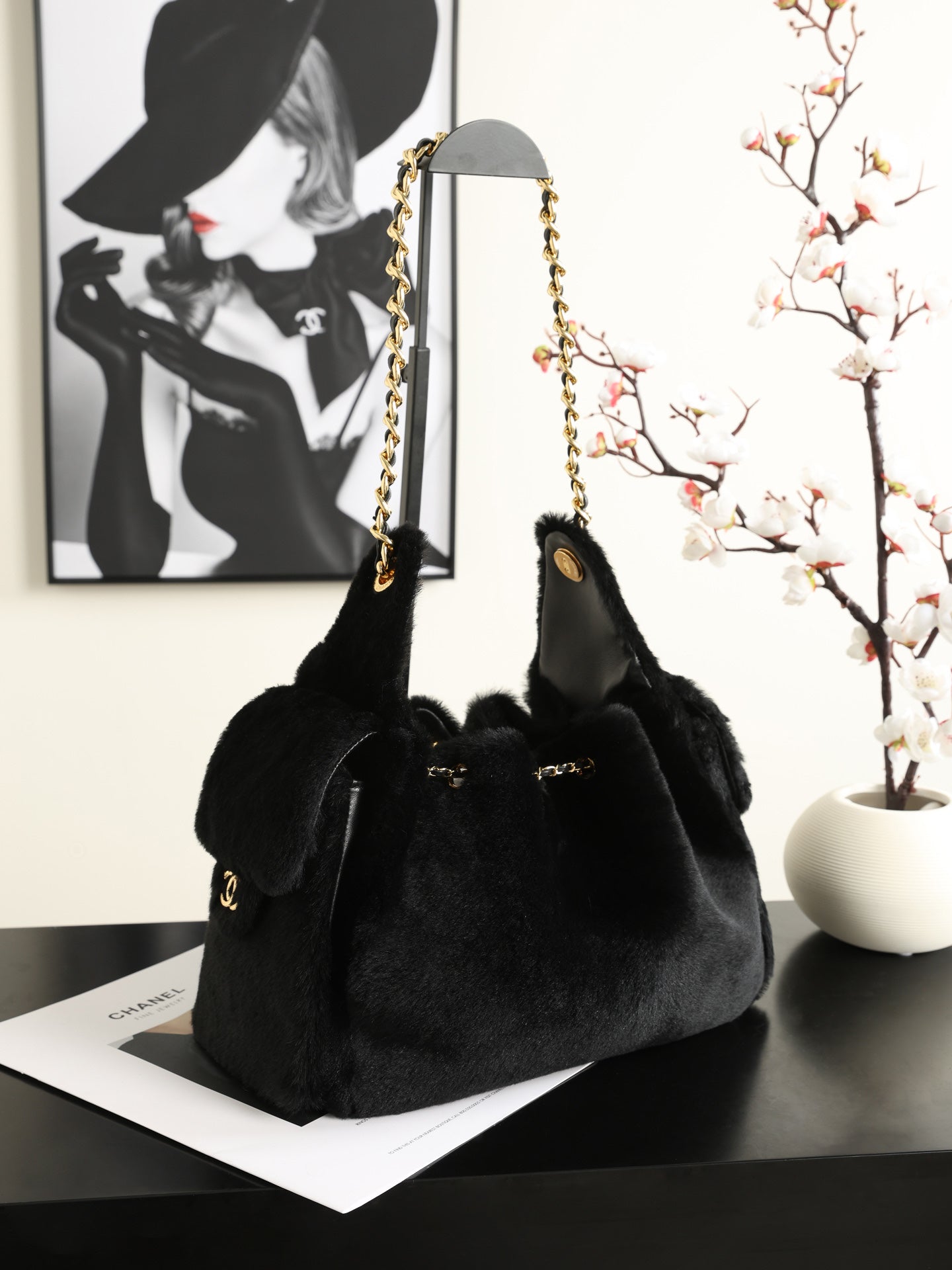 Chanel 2026 Hobo Bag 30cm Black Ponyhair