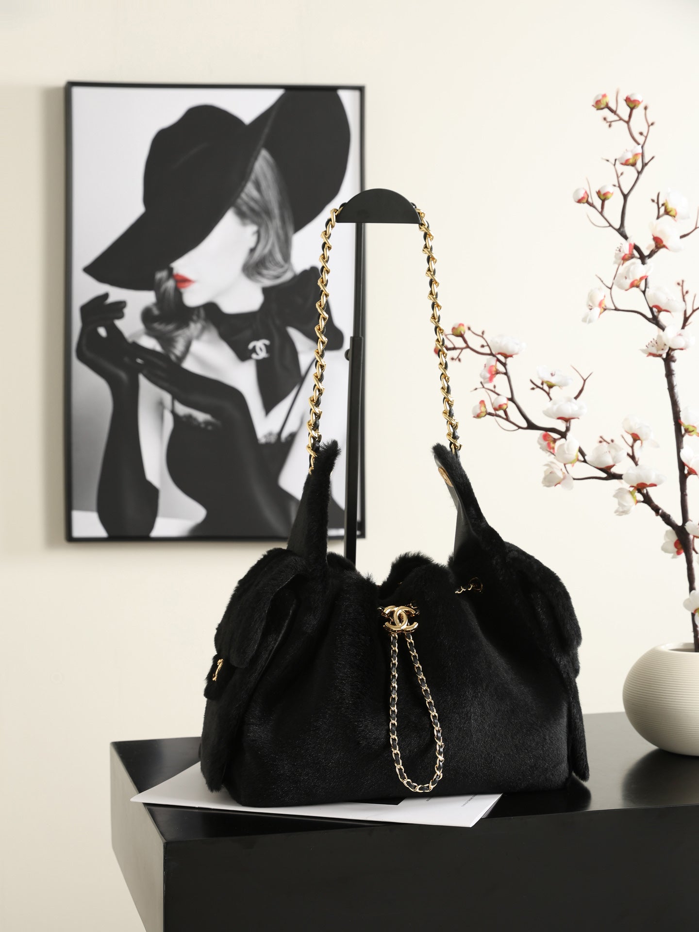 Chanel 2026 Hobo Bag 30cm Black Ponyhair