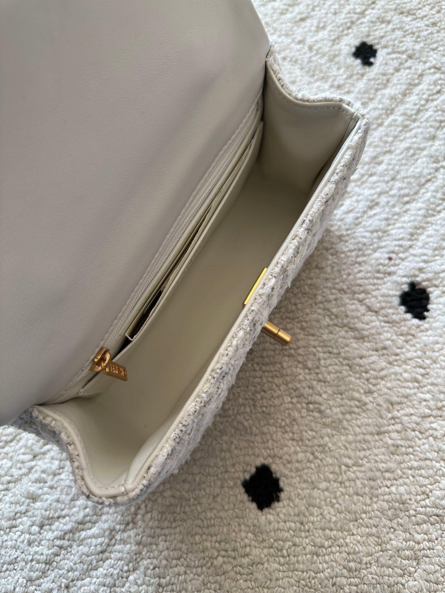 Chanel 2026 Flap Bag White Tweed Leather