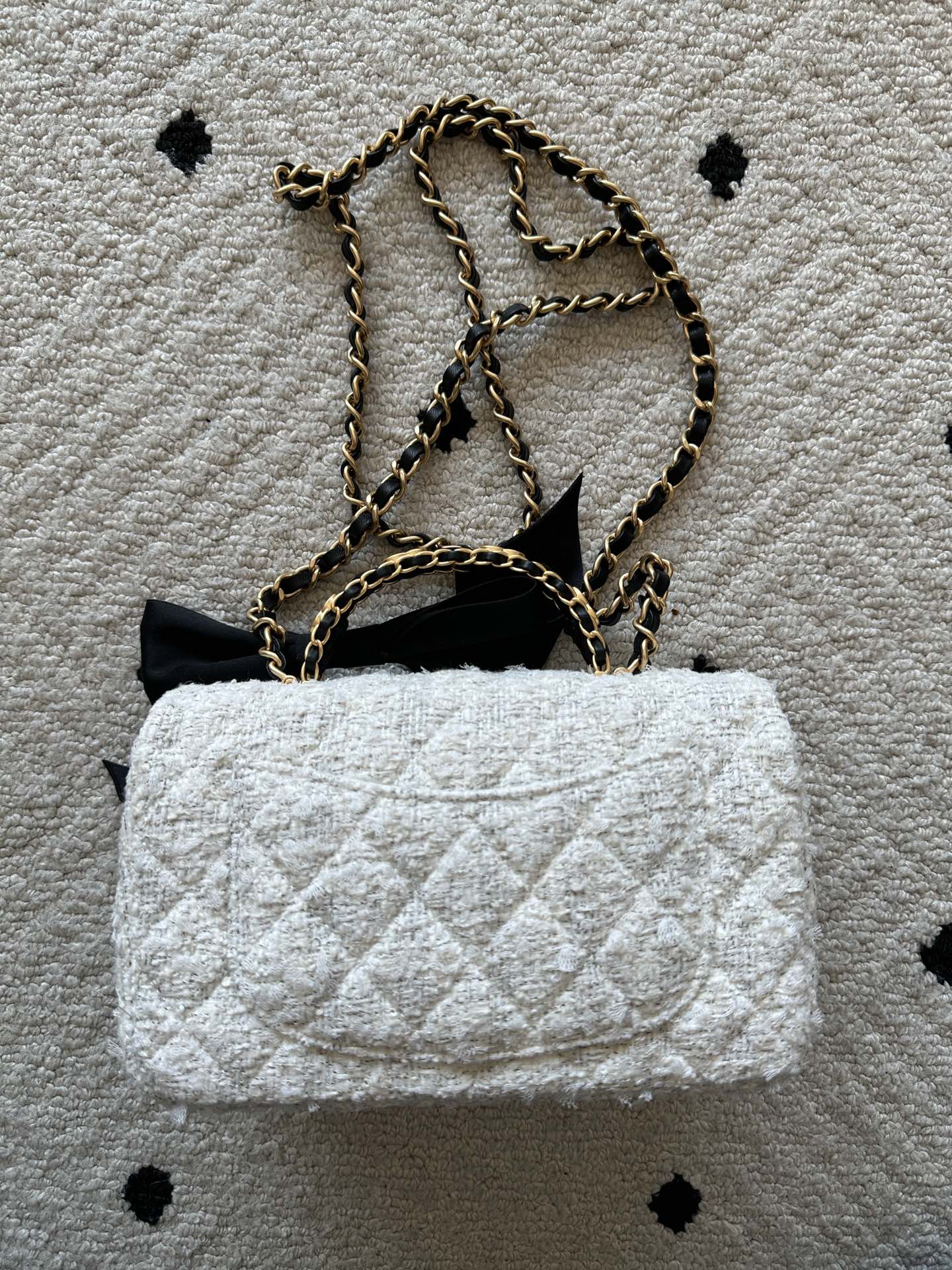 Chanel 2026 Flap Bag White Tweed Leather