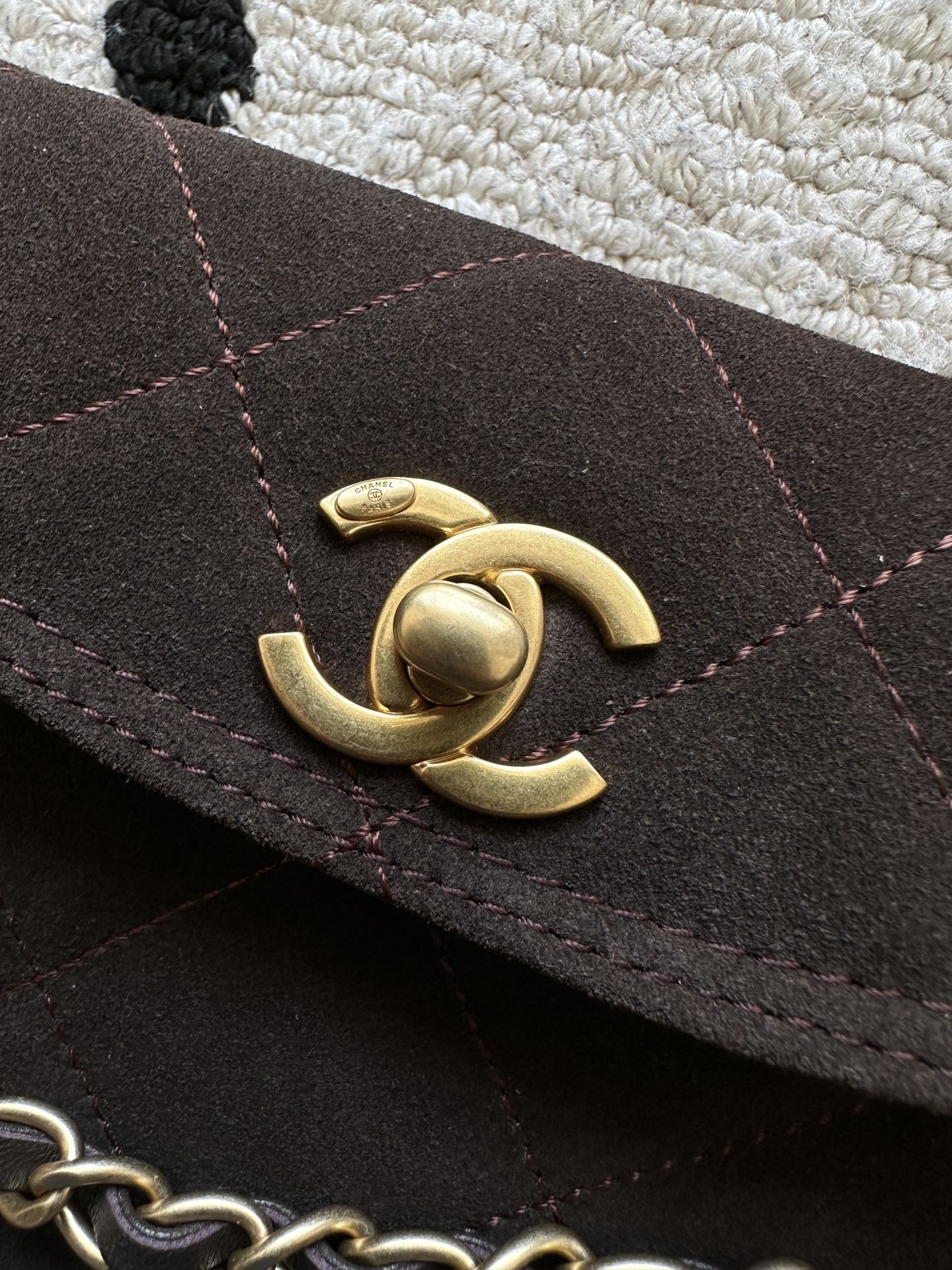 Chane 2026 Shoulder Bag 25cm Brown Suede