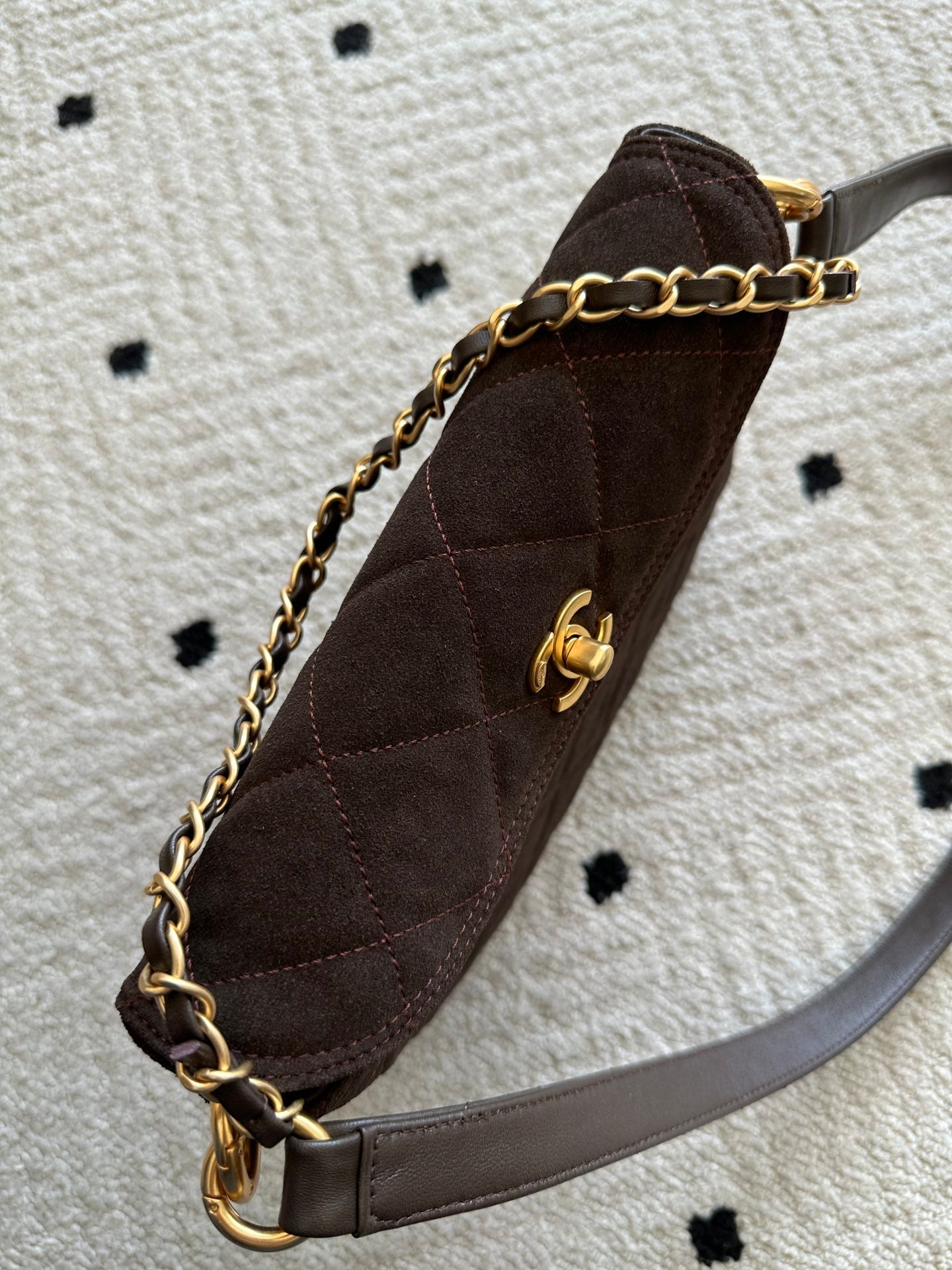 Chane 2026 Shoulder Bag 25cm Brown Suede