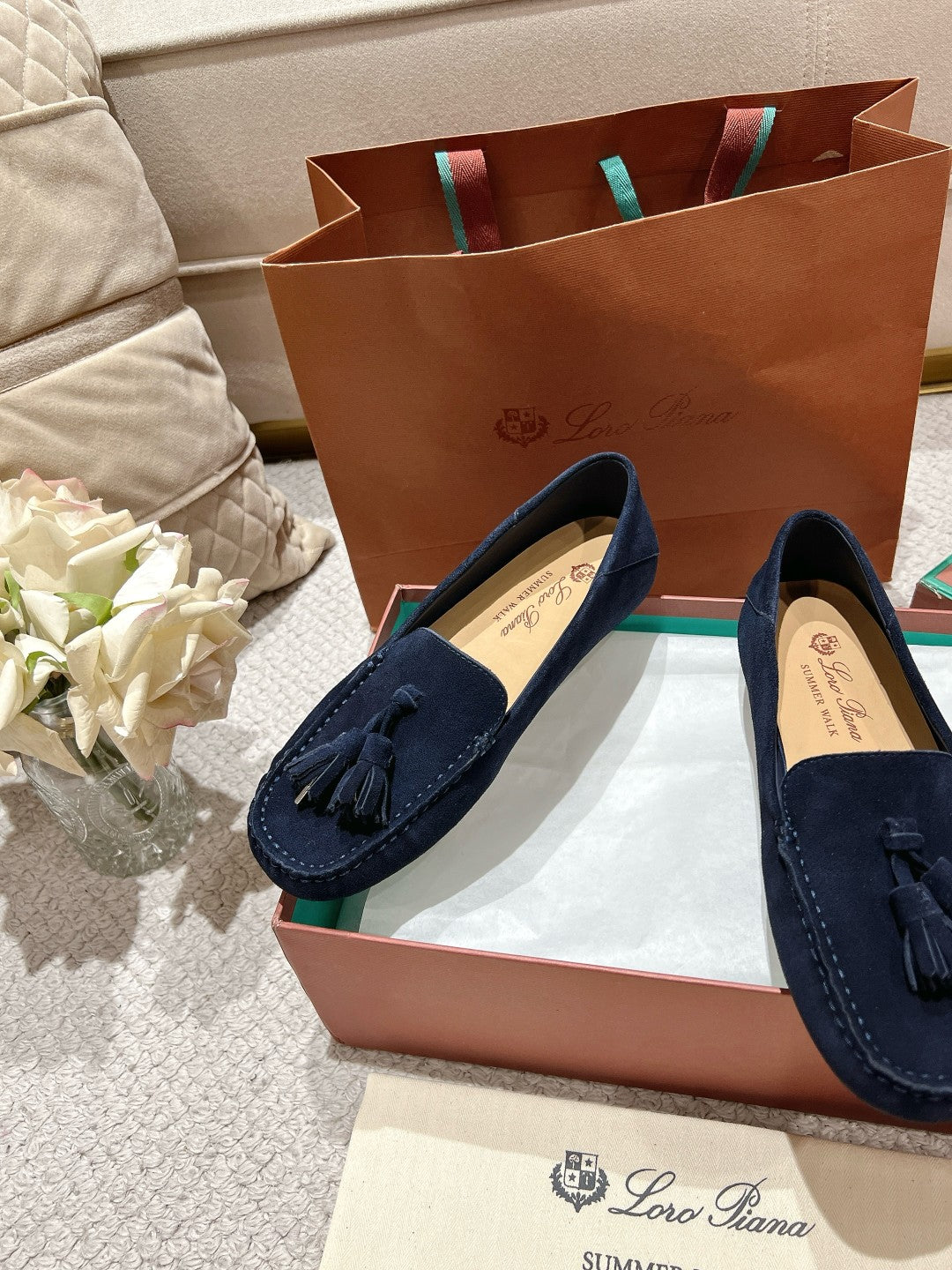 LP Dot sole walk mocassinown Navy Blue Suede 215003