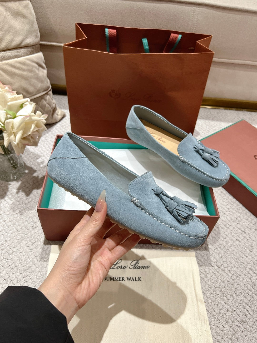 LP Dot sole walk mocassin Demin Blue Suede 214998