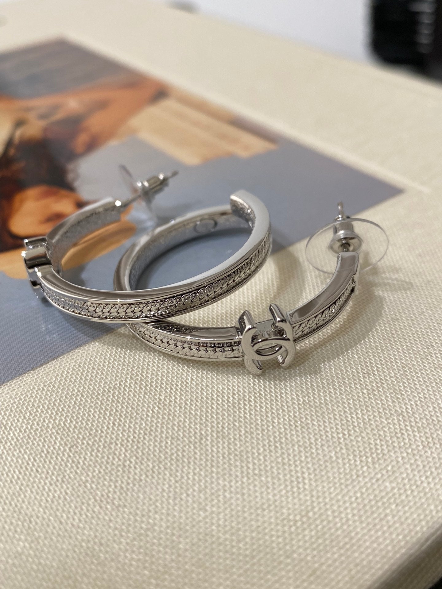 CC Double C Snake Bone Circular Hoop Earrings