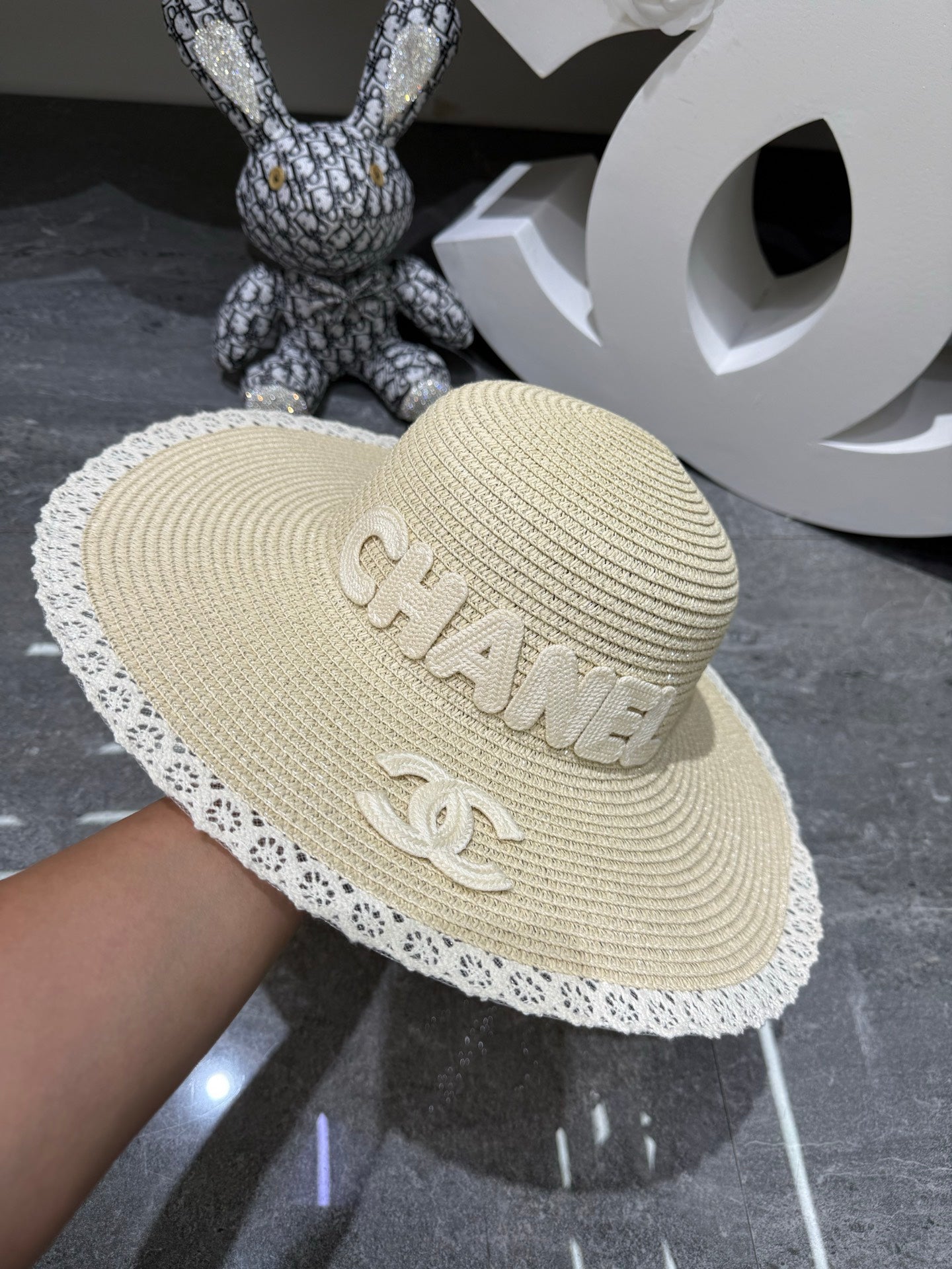 Chanel Round Top Straw Hat with Wide Brim 280798